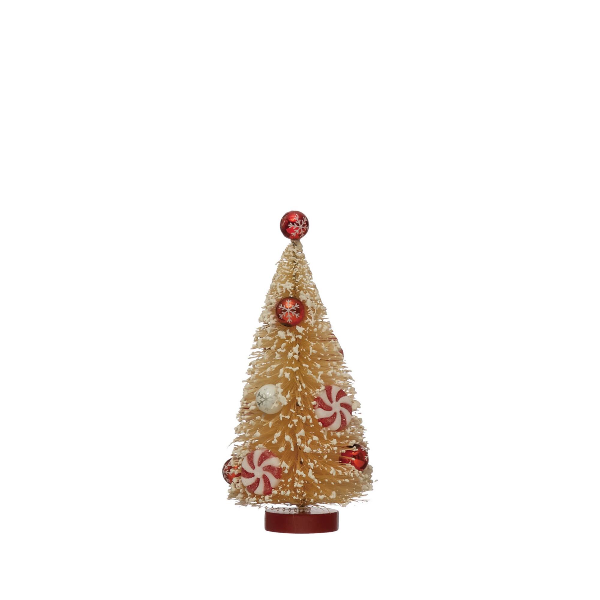 Hello Honey® 6.5" Sisal Bottle Brush Christmas Tree with Red Ornaments and Peppermints